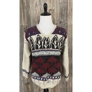 Vintage Woolrich Hand Knit Sweater Men's L Wool Blend‎ Cozy Cabincore Nordic